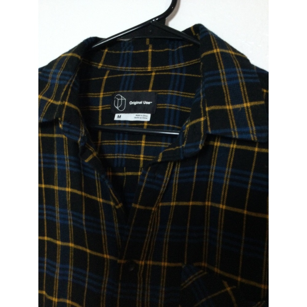 Original Use Flannel Shirt Plaid LongSleeve ButtonUp Top Black BlueYellow M(252) - Picture 3 of 6